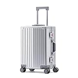Simanli Alle Aluminium-Koffer, 50,8 cm, Handgepäck, Hartschalenkoffer, Boardable Kabinentrolley, Gepäck mit TSA-Schlössern, leisen Drehrädern, silber, 116