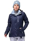 33,000ft 3 in 1 Jacke Damen Storm Jacket Winddicht Funktionsjacke, Atmungsaktiv Doppeljacke Regenjacke mit Softshelljacke Warm Skijacke Wasserdichte Winterjacke Dunkelblau 36