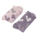 Mikikit 2 Paare Kuschelige Damen Socken mit Herz Muster Flauschige Fleece Strümpfe Wärmende Haussocken für Herbst und Winter Einheitsgröße Weiche Thermosocken für Damen