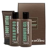 BODY & EARTH Duschgel Männer 3-teiliges Set, Männer Geschenkset mit Sandelholz Duft, Herren Reiseset mit Duschgel, Körperlotion, Shampoo, Geburtstagsgeschenk, Vatertagsgeschenk für Papa