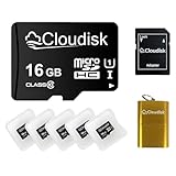 Cloudisk 5 Stück Micro SD Karte 16GB Flash Speicherkarte Micro SDHC C10 A1 U1 mit SD Adapter, Kartenleser