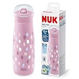 NUK Mini-Me Flip mit Strohhalm für Kleinkinder | ab 12 Monate | 450 ml | Kinderwasserflasche | auslaufsichere stabile Trinköffnung | bruchsicher | rosa Farbkleckse