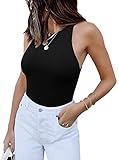 REORIA Damen Elegant Sexy Ärmellos Racerback Rundhals Body Schwarz L