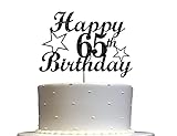 Tortenaufsatz zum 65. Geburtstag, schwarzer Glitzer, Dekoration für 65. Geburtstag, hochwertige Qualität, stabiler doppelseitiger Glitzer, Acrylstab. Hergestellt in den USA