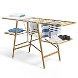 VOUNOT Wäscheständer Klappbar, Standtrockner aus Rostfreier Stahl, Trockenlänge 24 m, in Holz Imitiert