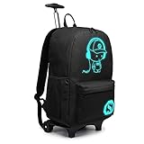 KONO Trolley Jungen Rucksack Kindergepäck mit Rollen Reflektierender Schulranzen für Teenager Herren Damen Reisen und Büro Outdoor Camping (Schwarz)