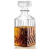 Krollmann Whiskey Karaffe - 0,8 Liter Glaskaraffe in Kristall Flaschen Optik Whiskykaraffe zum servieren und als Geschenk für den Mann - Hausbar Dekanter zum Umfüllen von Alkohol und Getränken 800 Ml