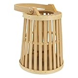 Homoyoyo Bambus Windlaterne Klein mit Henkel Retro Gewebte Holzlaterne für Garten und Balkon Wetterfeste Outdoor Dekoration Tragbar als Kerzenhalter und Stimmungsvolles Licht für Feste