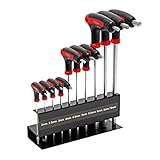 Wiltec Innensechskantschlüsselsatz 11tlg. 2-10mm mit 15-28cm Länge und thermoplastischen Gummigriffen in T-Form, Innensechskant Winkelschlüssel Satz