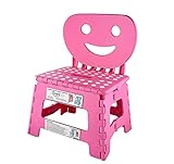 Helperfect 2in1 Klappbarer Kinderstuhl klein mit Rückenlehne & Tritthocker - Stabiler Tritt, sicherer Sitz, kinderleichte Handhabung (Rosa/Pink)