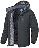 SPOSULEI Herren Winter Fleecejacke Warme Verdickt Gefüttert Skijacke Outdoor Winddicht Wasserdicht Jacke mit Abnehmbarer Kapuze für Wandern Dunkelgrau M