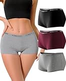 FINETOO 3er Pack Boxershorts Damen Baumwolle Unterwäsche Frauen Unterhosen Damen Baumwolle Hipster Weich Slips Cotton Underwear Atmungsaktive Women Panties Mehrpack S-XL