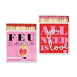 moses. 2er Set Streichholzschachteln Love – 10 cm lange Streichhölzer mit farbigen Zündköpfen, dekoratives Design, süßes Hochzeitsgeschenk, Wedding Mitbringsel