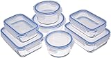 Amazon Basics Frischhaltedosen aus Glas für Lebensmittel, 14er-Pack (7 Behälter + 7 Deckel), BPA-freie (7er Pack) , Transparent, Blau
