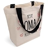 Cottonbagjoe geräumige Tragetasche | personalisiert bedruckt | Oma Motiv | mit Innentasche, Reißverschluss und großem Boden | Baumwolltasche Stofftasche Geschenck für Großmutter | Öko-Tex 102