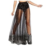 Mesh Rock Damen Glitzer, Maxirock Damen Lang, Tüllrock A Linie High Waist Röcke Lässig Transparent Wickelrock für Frauen Skirt Freizeitrock Einfarbig Herbstrock Sommerrock Elegant Rock