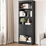 FORABAMB 180 x 60 x 30 cm Bücherregal mit Verstellbarer Ablage,Bücherschrank mit offenen Fächern Hochschrank Standregal Badezimmerschrank Mehrzweckschrank für Bad Wohnzimmer Schlafzimmer (Schwarz)