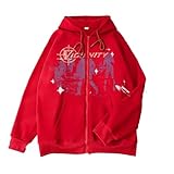 Yinova Kapuzenjacke Hoodie Herren, Zip Up Kapuzenjacke Sweatjacke, Kordelzug Sweatjacke Harajuku Top, full zip(Red,M)
