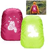 2 Stück Regenschutz Schulranzen, 45L Regenschutz Rucksack, Reflektierender Rucksacküberzug mit Einhorn und Schmetterlings, Step by Step Regenschutz für Jungen Mädchen Kinder Outdoor Wandern Radfahren