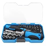 Alanmoship 34-in-1 Magnetisches Ratschen-Schraubendreher-Set mit CR-V-Legierungs-Bits, rutschfester Griff, Zwei-Richtungsschalter, verchromte Stecknüsse für Reparaturen im Haushalt (44-teilig)