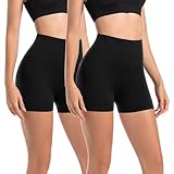 Leafigure 2er Pack Radlerhose Damen Kurz Set Hohe Taille Sporthose Shorts Blickdicht Sommer Hotpants Leggings für Gym Fitness Yoga Schwarz LXL