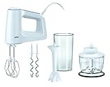 Braun MultiMix 3 HM 3135 Handmixer – Handrührgerät mit 5 Geschwindigkeitsstufen & Turbo-Funktion, inkl. Schneebesen, Knethaken, Pürierstab, Zerkleinerer und 600 ml Mix- und Messbecher, 500 Watt, weiß