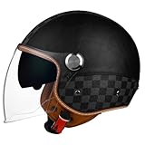 Jet-Helm für Frauen und Männer Retro-PU-Motorrad-Jet-Helme Geeignet für Elektroroller Cruiser Installationsfahrzeuge Mattschwarz XXL/63-64cm