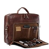 SID & VAIN Laptoptasche SIMON aus Premium Leder I Business-Tasche XL groß für Herren und Damen 15 Zoll extra Laptop-Hülle I Umhängetasche Aktentasche braun handgefertigt