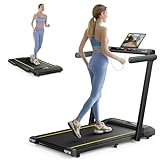 Klappbar Laufband für Zuhause, 16 km/h Home Treadmill, 2 in 1 Walking Pad mit Großer Lauffläche, Dual LED Anzeige, 12 Laufprogramme, Herzfrequenzmessung, APP und Fernbedienung, Keine Installation