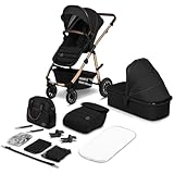 LIONELO Amber Kinderwagen 2 in 1 Kombikinderwagen, Kinderwagen Set mit sportlichen Sitz und fester Babywanne, Tasche, Moskitonetz, Abdeckung Regenblatt (Grau)