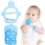 Vicloon Baby Beißhandschuhe mit Beißring Spielzeug, Weicher Beissring Baby,BPA Frei,Beruhigen Sie wundes Zahnfleisch,Handschuhe Beißring Spielzeug für 0-6 Monate Baby-Blau