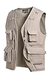 MeiLayM Herren Outdoor Weste Anglerweste mit Multi-Taschened Sommer Freizeit Baumwolle Weste Hundeweste Leicht Safari Weste Fotografie Weste Camping Wandern Ärmellos Jacke Beige,3XL