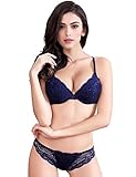 Bluewhalebaby Damen Sexy Sexy Transparent Spitze Push Up BH Set, blau, UK Size 32B = Asian Tag Size 34B