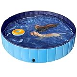 Yaheetech Hundepool faltbar, Planschbecken für Hunde 160 x 30 cm, Anti-Rutsch-Platten, Schnelle Entwässerung, Hundebadewanne mit Badebürste & 4 Flicken, Swimmingpool Verdickt PVC, Blau