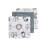 Meyco 457019 Mull/Musselin Spucktücher 3er Set, 30x30cm ANIMAL-UNI Stone Green-Weiss