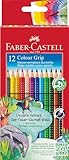 Faber-Castell 112412 Colour Grip Buntstifte für Kinder, 12er-Buntstifte-Set, Malstifte mit Grip und dreieckigem Schaft, wasserlöslichen Pigmenten, leicht auswaschbar und bruchsicher, Schulsachen