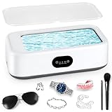 Ultraschallreiniger 49000Hz, 640ML Tragbar Brillenreinigungsgerät, 40W Brillenreinigungsgerät, Mit 3 Zeitfunktionen und Digitalanzeige, für Brillen, Münzen, Fingerringe, Zahnersatz