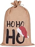 BRUBAKER Weihnachtssack Ho Ho Ho - 80 cm Geschenksack Weihnachten - Nikolaussack Jutebeutel Sack mit Kordel zum Verpacken von Geschenken - Jutesack groß