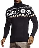 Leif Nelson Herren Strickpullover Pullover Norwegerpullover Winterpullover Norweger Muster Grobstrickpullover Männer Pulli für Weihnachten Winter SIM Fit LN20758 XXL Schwarz