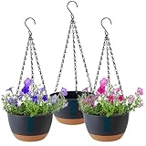 Blumenampel,3 Stück Blumentopf Hängend für Innen Außen,Blumenampel mit Haken Rund,Hängetopf für Pflanzen mit Drainagelöchern und Abnehmbarem Untersetzer,Aufhängen für Haus Garten Balkon (Grau)