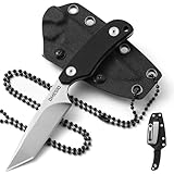 Omesio Tanto Neck Knife mit Gürtelclip, D2 Stahl, Fulltang Kleines feststehendes Messer G10 Griff Kleines Jagdmesser Full Tang mit Einer Kydex-Scheide