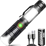 REHKITTZ LED Taschenlampe Extrem Hell 2000 Lumen, 2500 mAh Hochkapazitative Wiederaufladbare Multifunktions Taschenformat Taschenlampe mit Magnet und COB Arbeitsleuchte,Zoombar Handlampe
