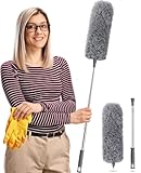 Staubwedel Teleskop Waschbar，Staubwischer lang ausziehbar bis 2,45m，staubwedel mit teleskopstange und Biegbar，Spinnwebenbesen für hohe Decken Deckenventilator spinnenweben Eckbesen Grau
