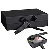 Geschenkbox mit Schleife, 21x17x7cm Magnetische Geschenkbox Geschenkschachtel Geschenkkarton, Geschenkbox mit Deckel, Wiederverwendbare Dekorative Box für Hochzeit Geburtstag Weihnachten (Schwarz)