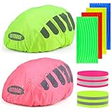 Henjunu 2 Stück Regenschutz Fahrradhelm,Fahrradhelm Regenüberzug,Fahrradhelm Regenschutz Reflektierend,Wasserdichter Regenhaube Fahrradhelm,mit 2 Reflektorband und 4 Reflektoren Aufkleber Fahrrad