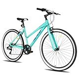 Hiland Herren und Damen 28 Zoll Hybrid Fahrrad, Step-Over oder Step-Through Rahmen, 700C Räder Urban Commuter Bike, 7 Geschwindigkeiten Rennrad für Erwachsene Mintgrün