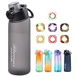 Metyniete Air Flasche, 900ML Trinkflasche Mit 7 Geschmack Pods BPA-frei Tritan Wasserflasche für Sport 0 Zucker Wasser (Black)