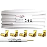 RedStar24 50m Koaxial SAT Kabel 135dB Digital Antennenkabel 5-Fach geschirmt für Ultra HD 4K DVB-S / S2 DVB-C/C2 und DVB-T BK Anlagen | Koaxialkabel Weiß inkl. 10 vergoldete F-Stecker (Weiß, 50m)