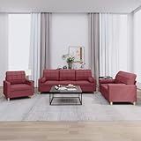 YUOTYRKTEJRSG 3-Piece Sofa Set with Cushions Wine Red Fabric Living Room Furniture. Comfortable Lounge Suite for Relaxing. Reading. TV Watching. Durable Polyester Material