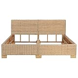 Tidyard Handgefertigt Doppelbett Rattanbett Bett Bettrahmen Mit Kopfteil Rückenlehne,Schlafzimmerbett Ehebett Bettgestell 160×200 cm,Holzbett aus Massivem Mahagoniholz+echtem Rattan